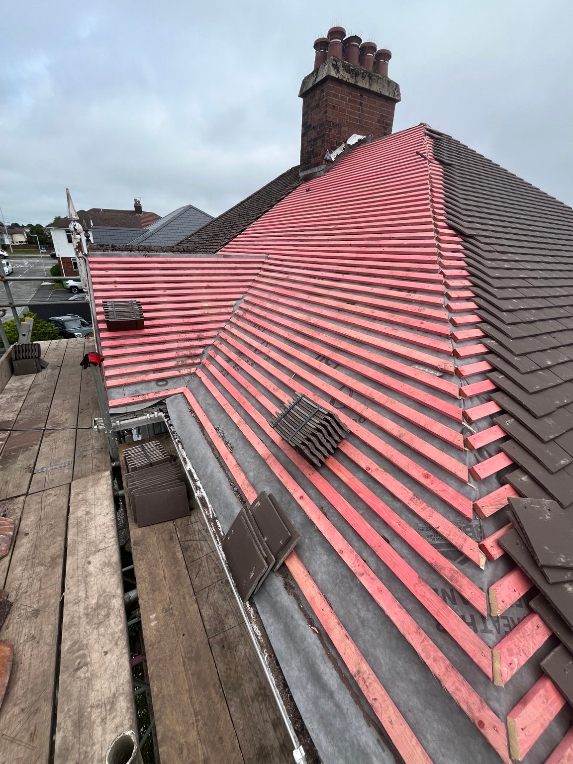 Scaffolding erected around the property