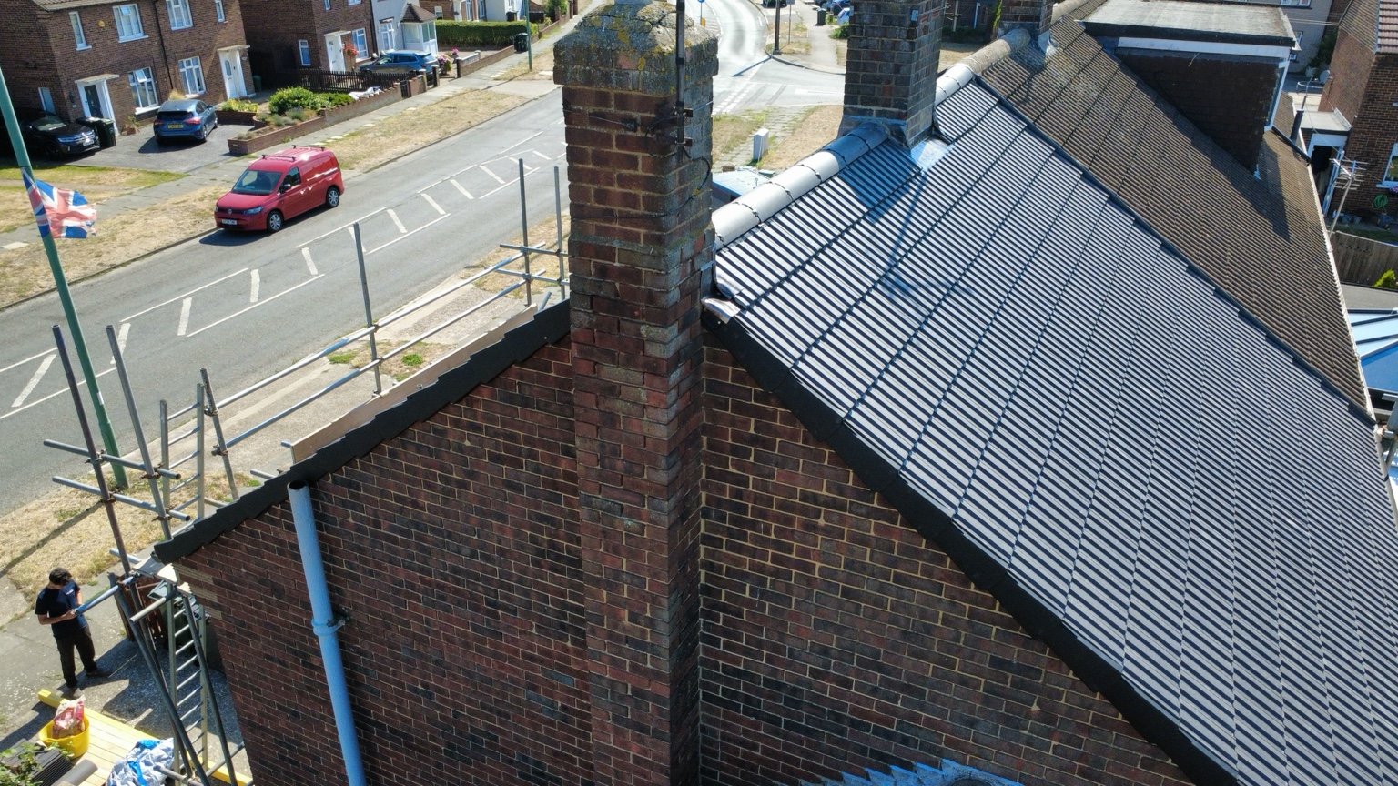 Completed roof and chimney junction
